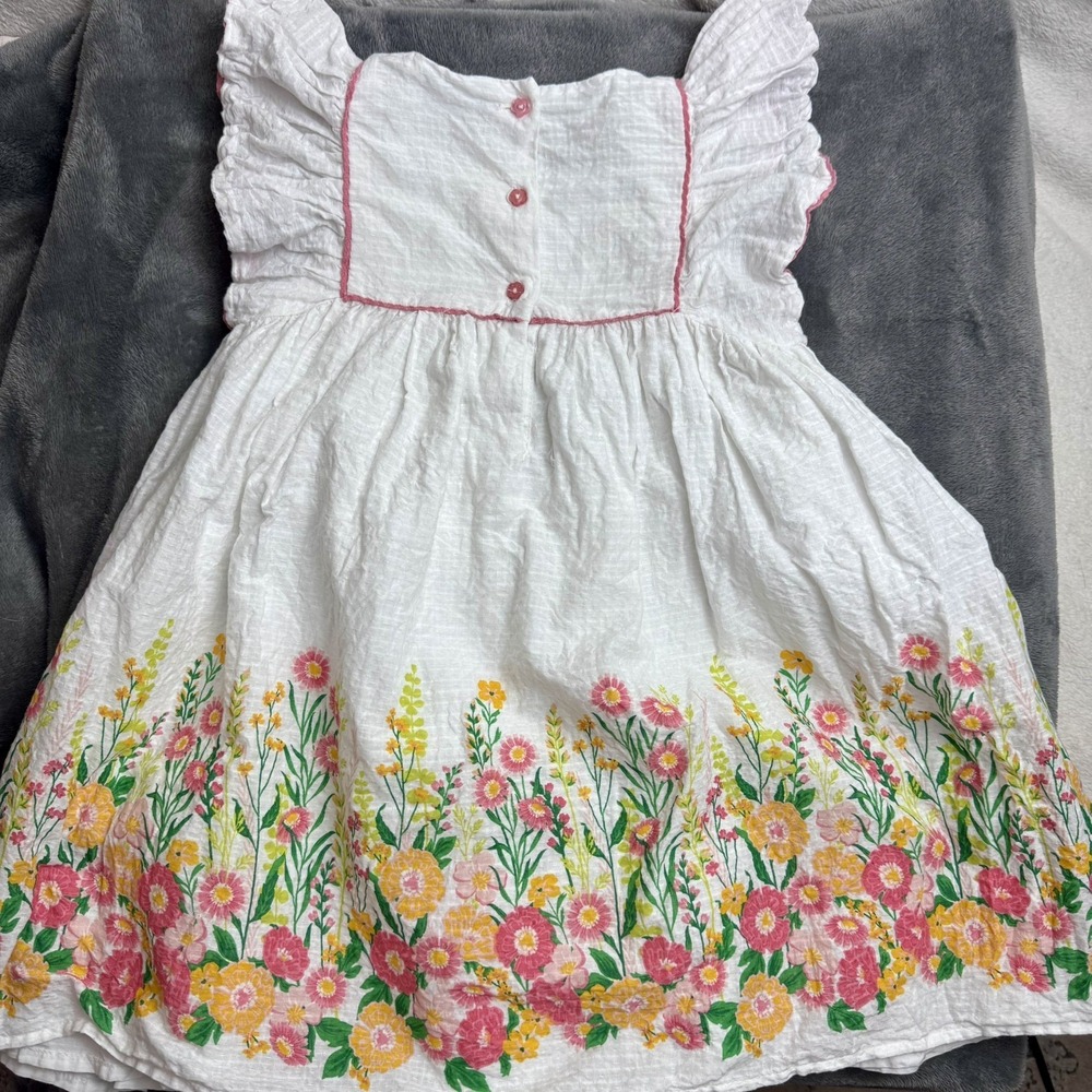 Haute Hippie Kids Spring Summer Floral Dress Girls 5T White Cotton Boho Garden - Picture 2 of 12